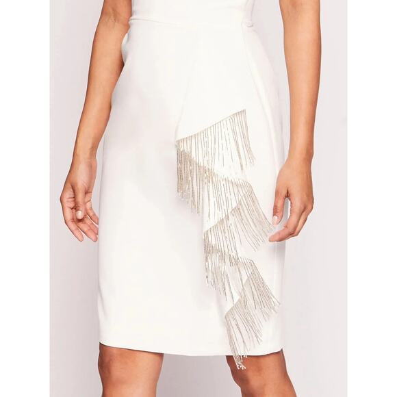 New with Tag! Marchesa Notte Embellished Fringed Mini Cocktail Dress in white - Picture 4 of 10